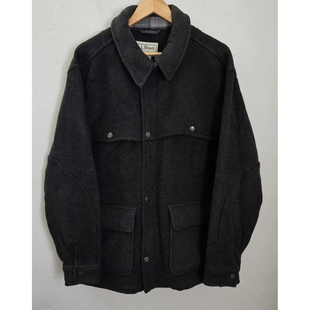 L.L. Bean Men's Size Large Charcoal Grey 3 in 1 Wool Blend Heavy Knit Field Coat